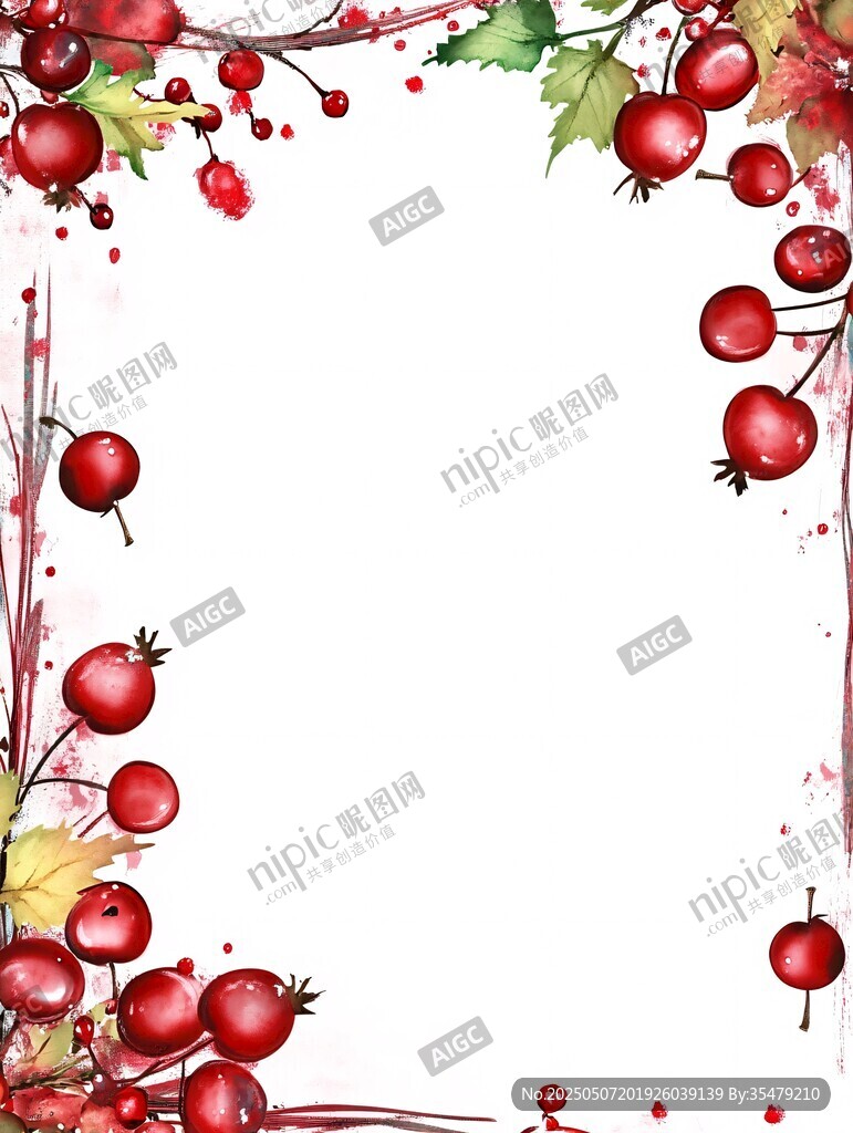 水彩紅果裝飾邊框