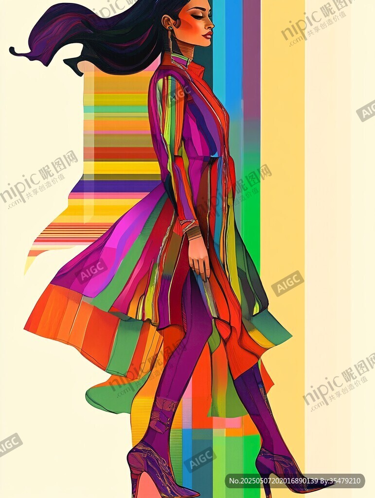 彩色條紋裙時(shí)尚女性形象