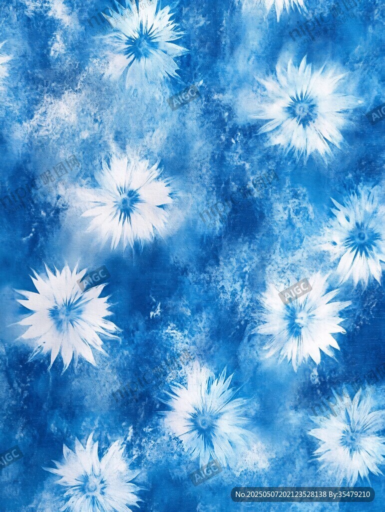 藍色扎染風花朵圖案背景