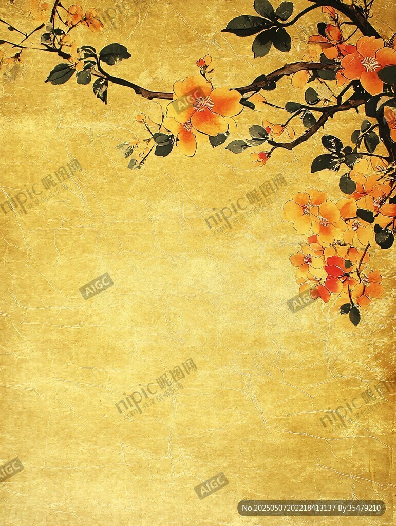 古典黃花枝中式背景圖