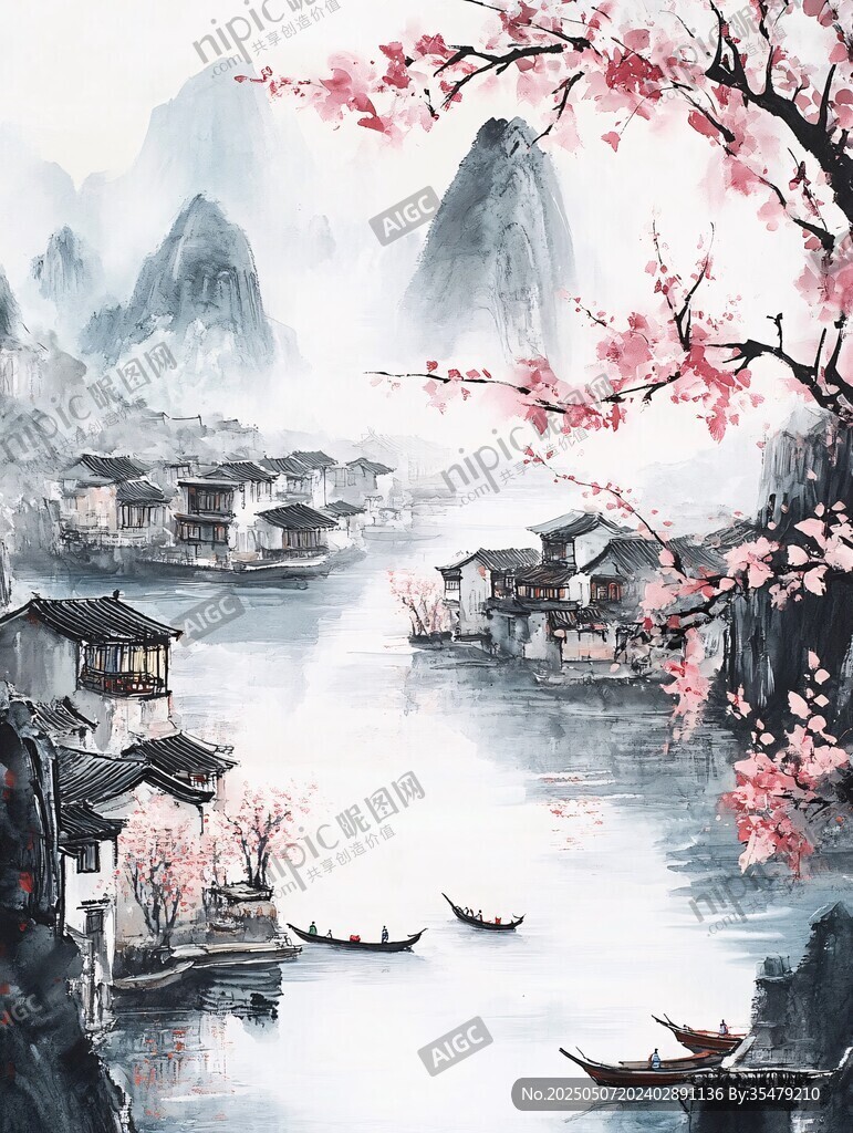水墨江南春景圖