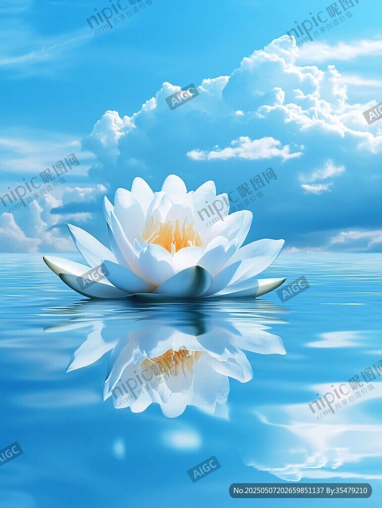 藍天下的水中白蓮花