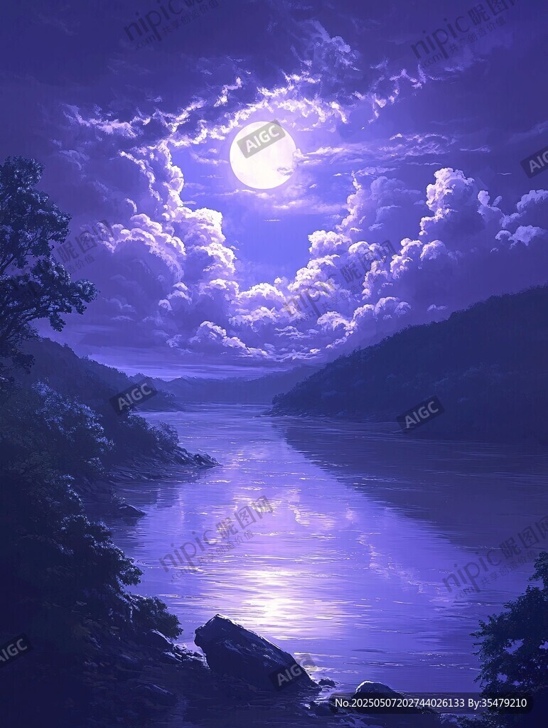 月夜山水靜謐美景