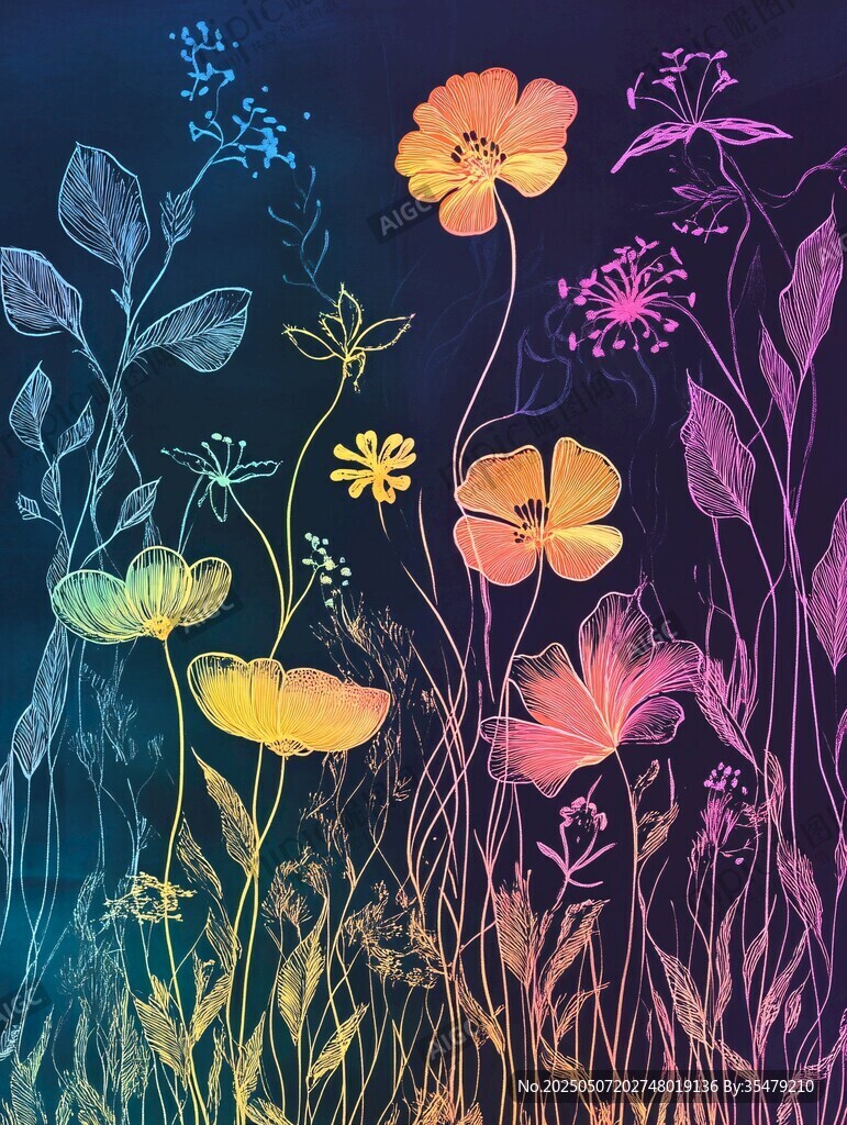 夢幻夜光花卉插畫
