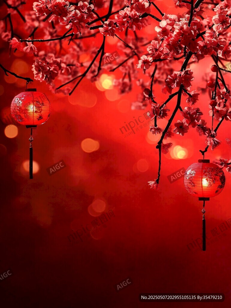 紅燈籠映紅繁花美韻