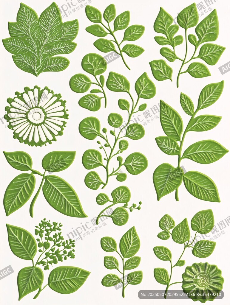 多樣綠葉植物圖案集合