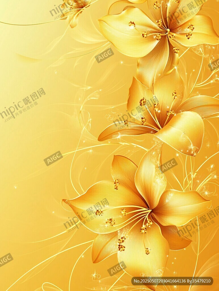 金色花卉夢幻背景圖