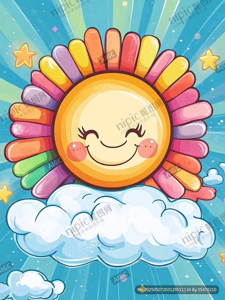 快樂太陽云朵卡通插畫