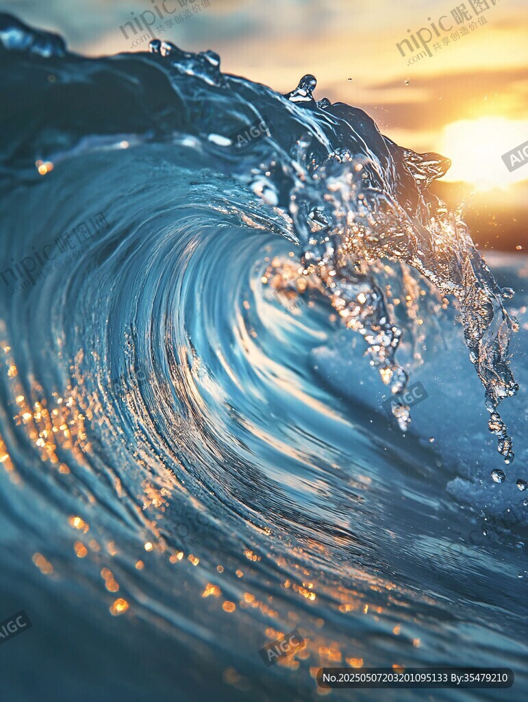 夕陽下的絕美海浪瞬間