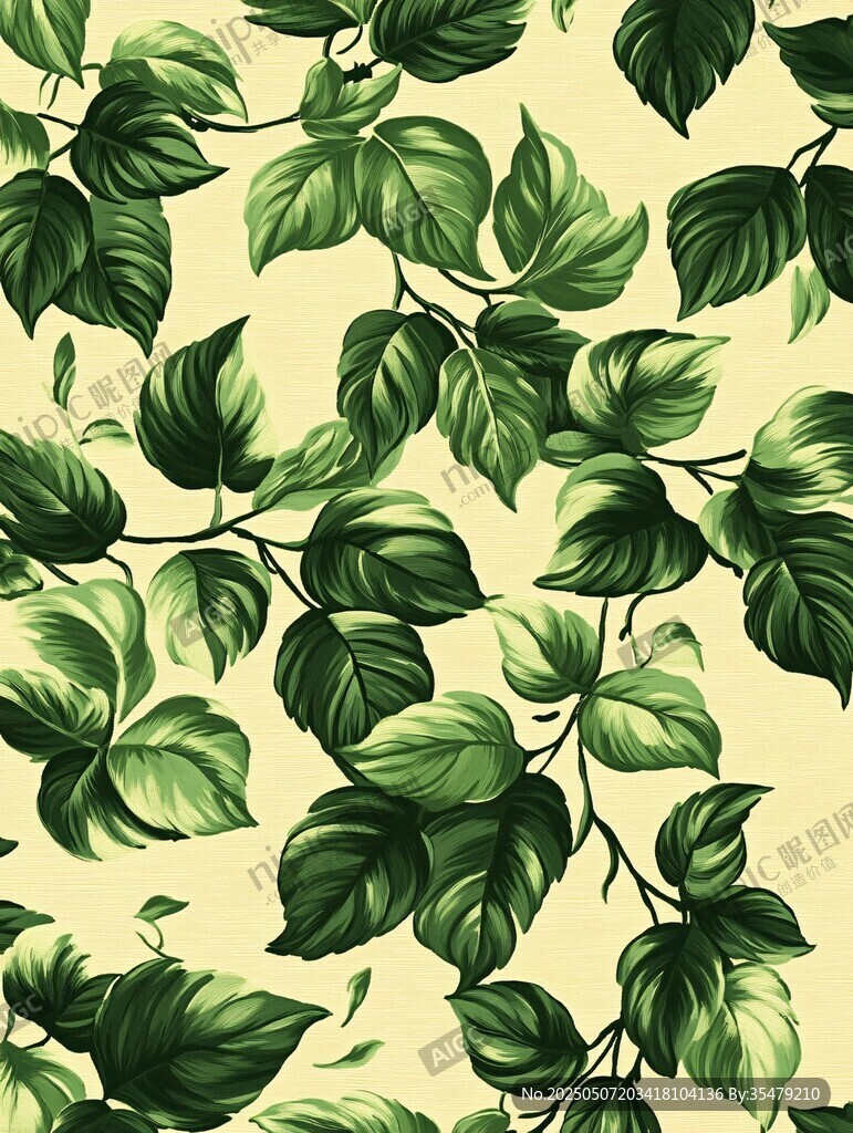 綠葉植物無縫背景圖案