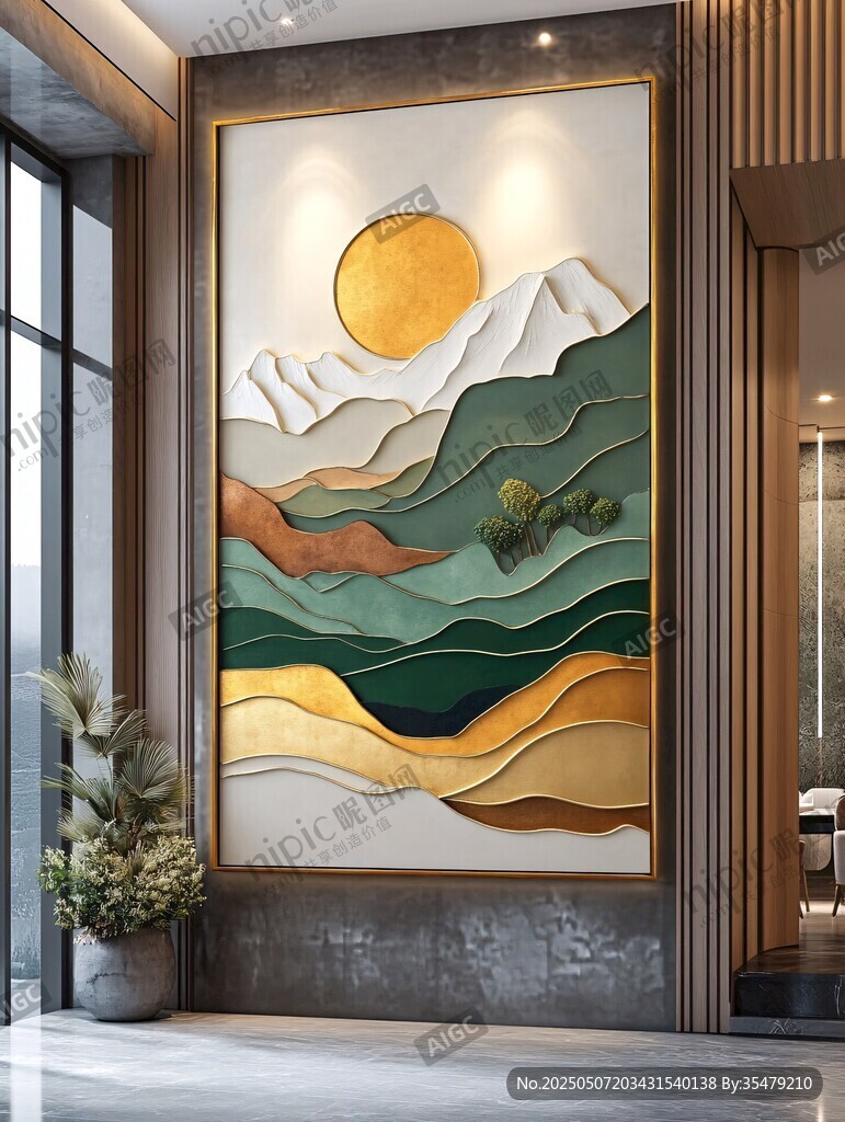 現代玄關立體山水裝飾畫