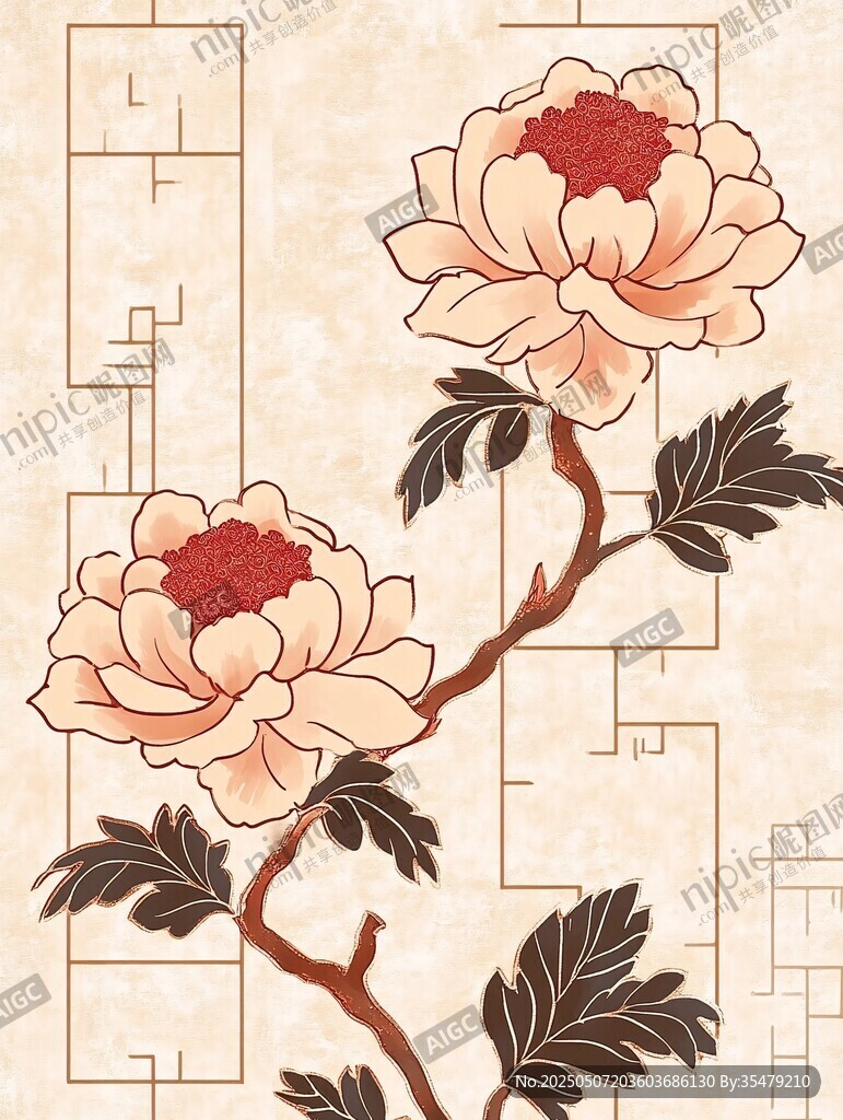 中式牡丹花紋樣背景圖