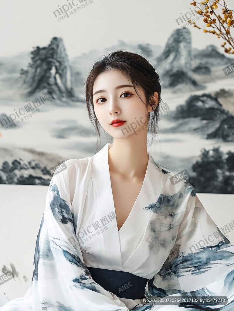 古典美人著水墨風(fēng)漢服