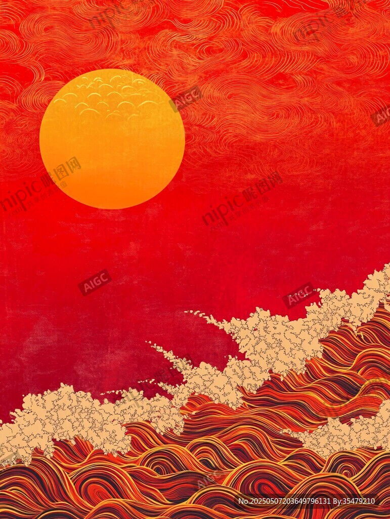 紅日映浪 中式祥瑞圖景