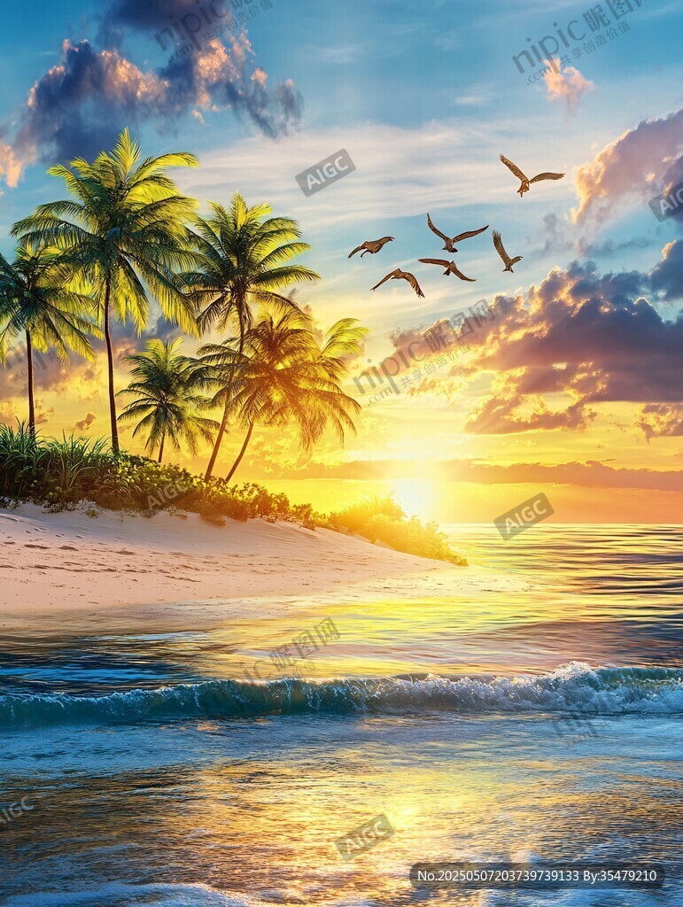 夕陽下的熱帶海濱風(fēng)光