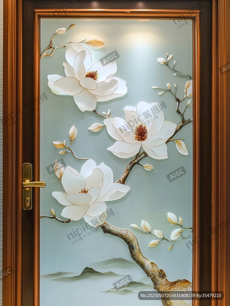 玉蘭花玻璃門藝術裝飾