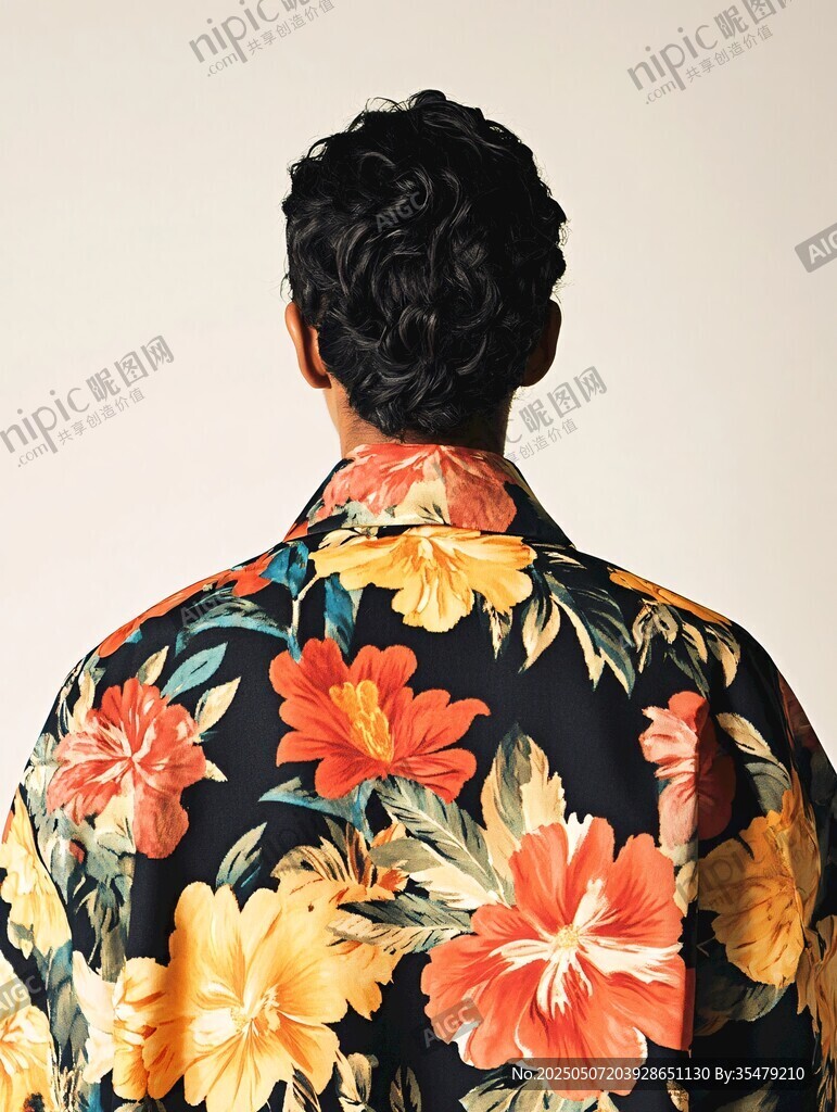背影 穿著花卉圖案襯衫男士