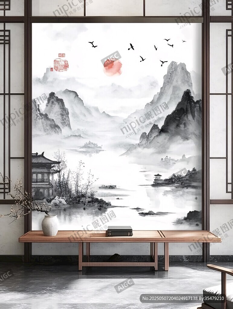 中式水墨山水客廳裝飾畫