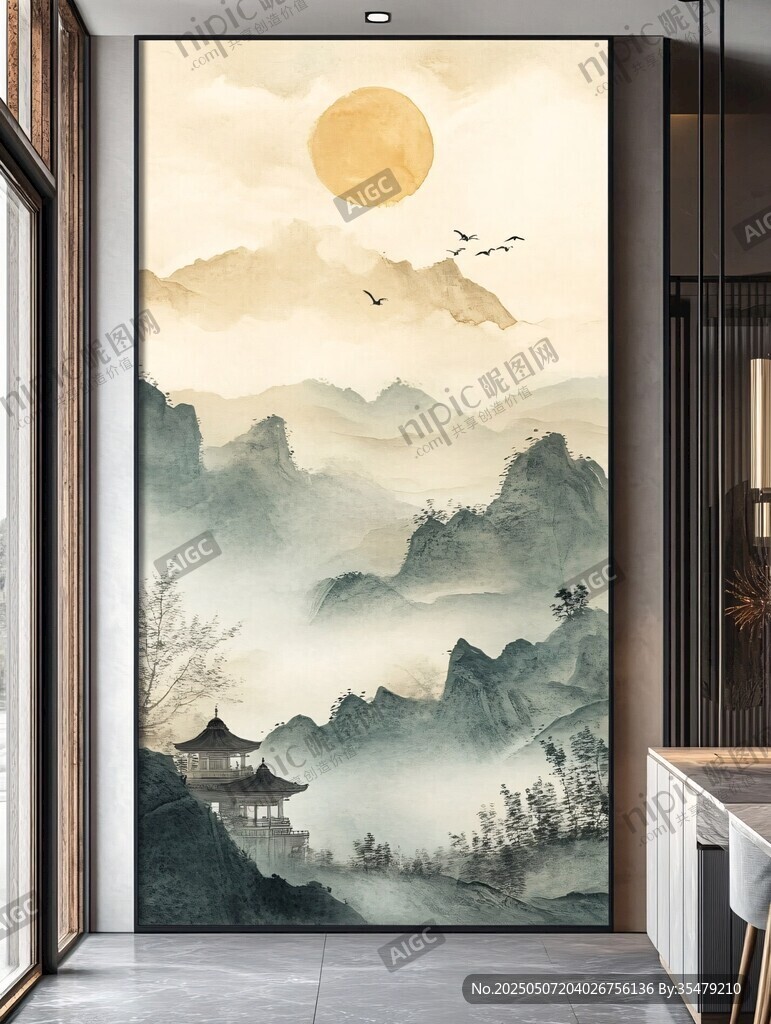 中式山水玄關(guān)裝飾畫(huà)意境美