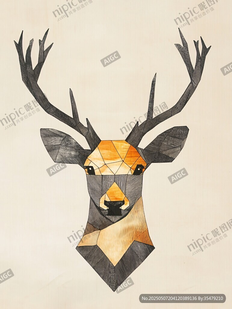 幾何風格鹿頭藝術插畫