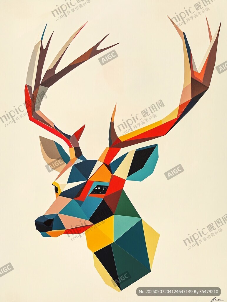 幾何風(fēng)多彩鹿頭插畫
