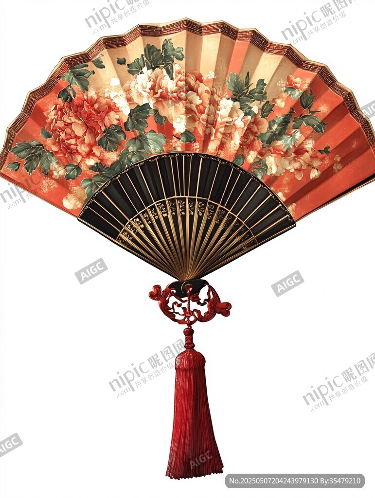 古典花卉圖案精美折扇