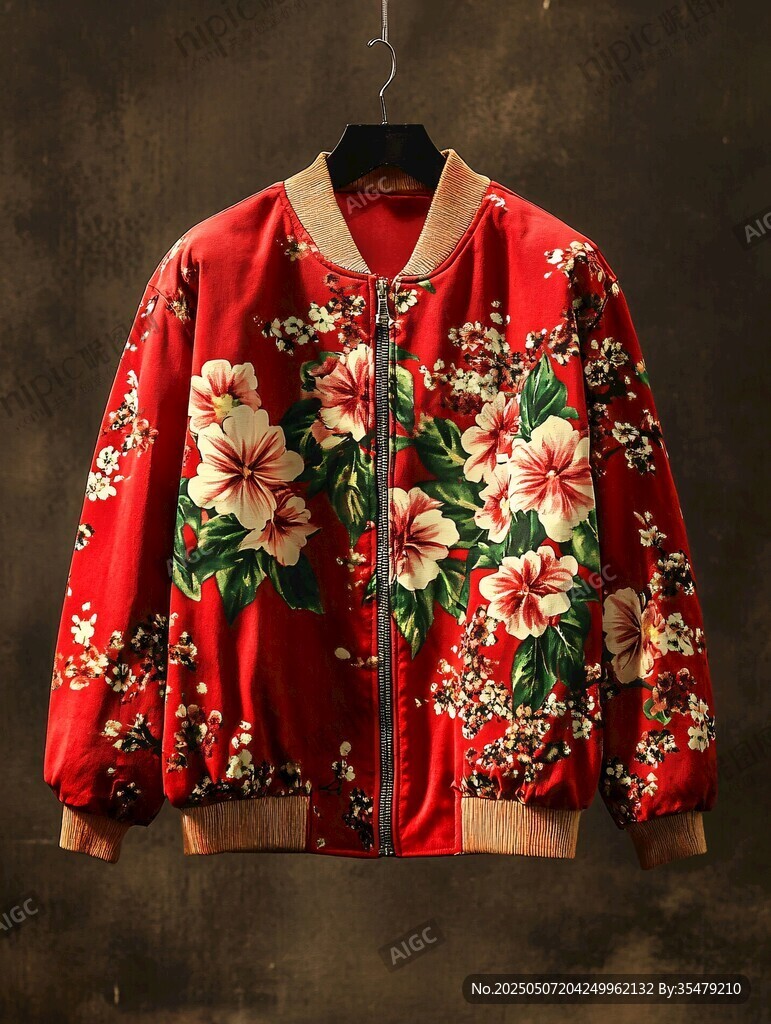 中式花卉刺繡紅色短外套