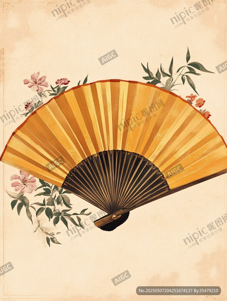 古典折扇配花卉雅致畫面