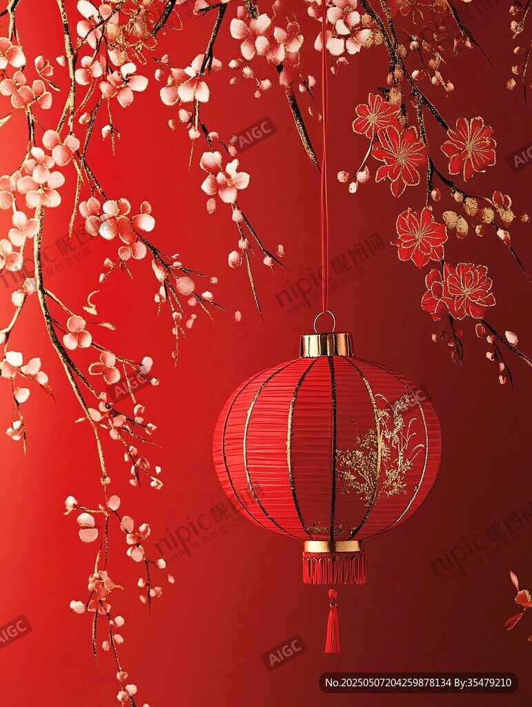 紅燈籠映繁花喜慶氛圍