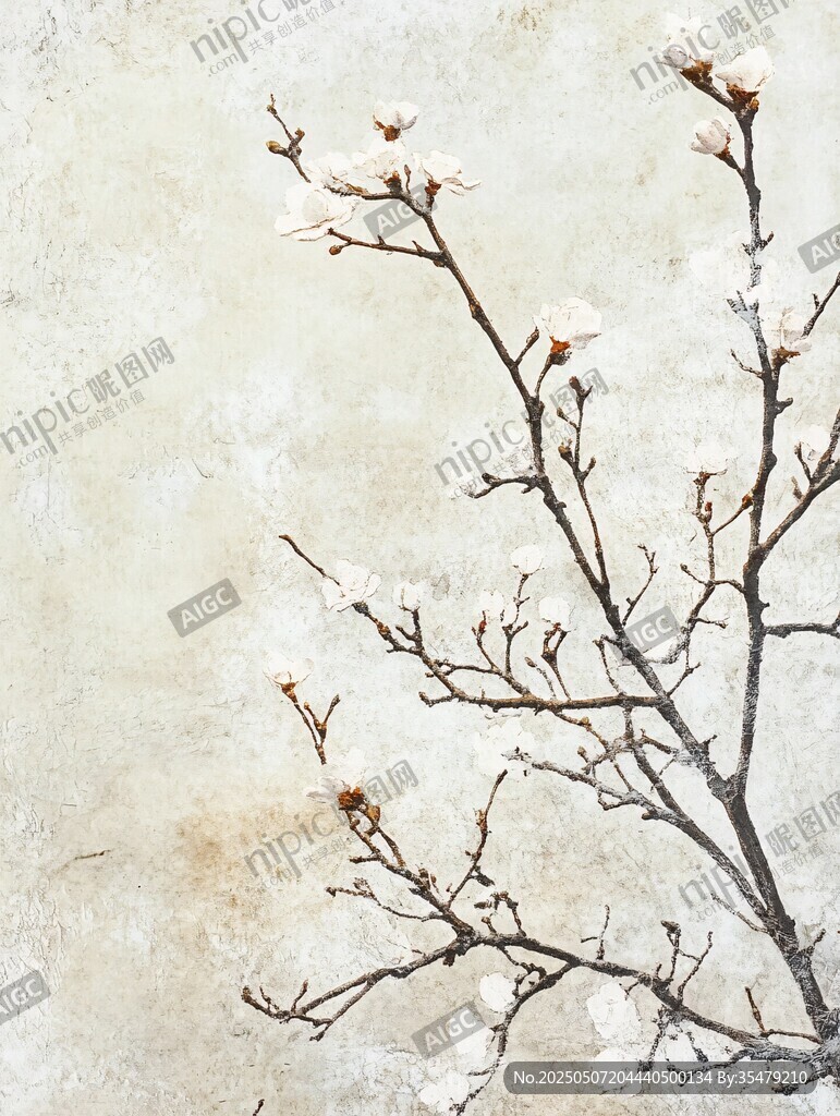 枝頭綻白花的素雅景致