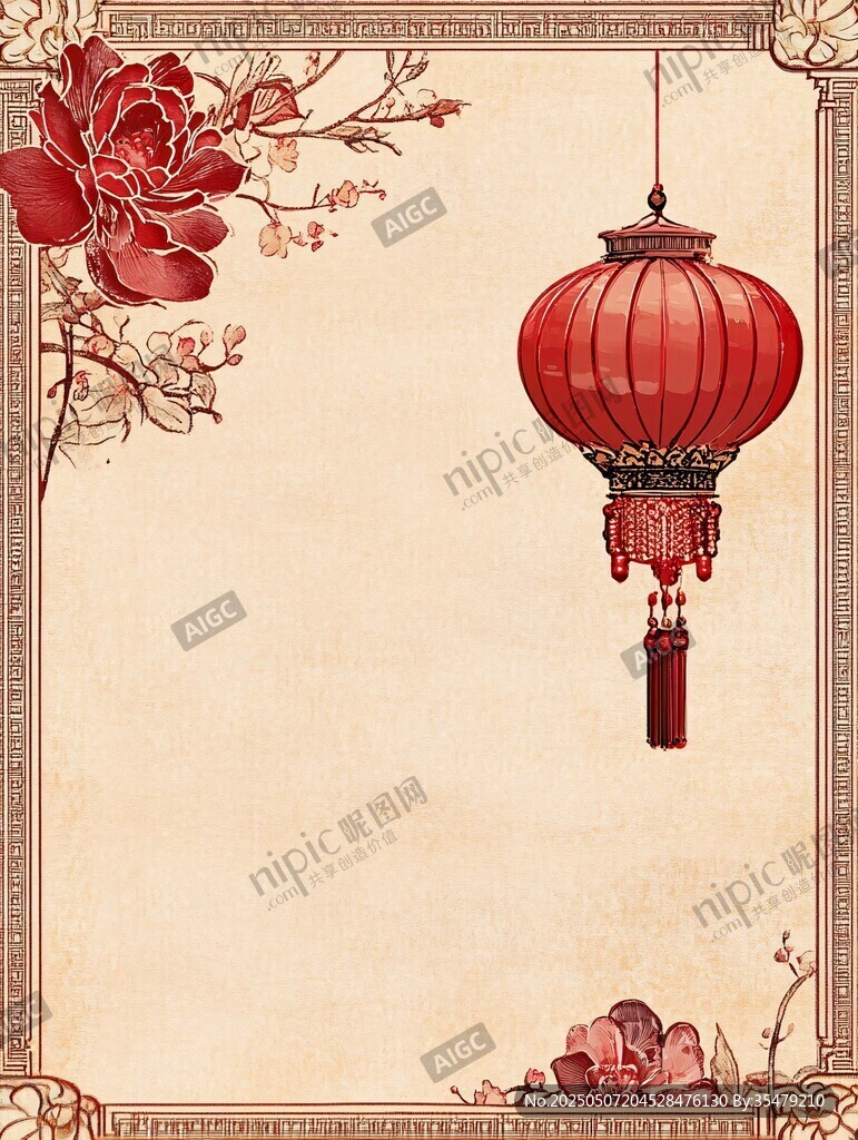 中式古風(fēng)燈籠花卉背景圖