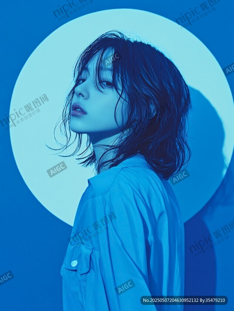 藍(lán)調(diào)氛圍下的文藝氣質(zhì)少女