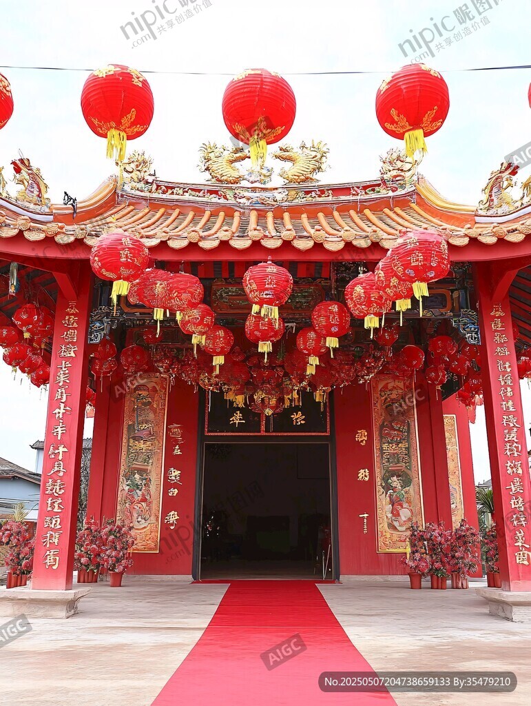 中式廟宇喜慶裝飾景象