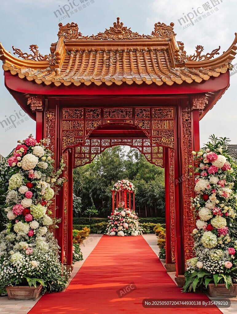 中式古典婚禮拱門花飾