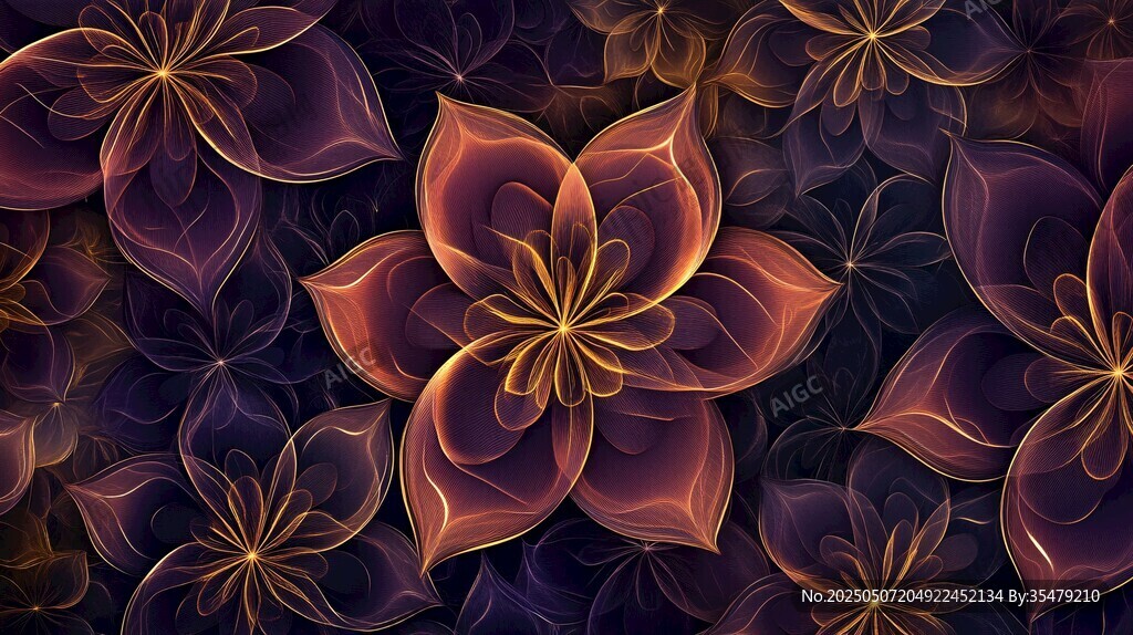 夢幻紫金色花朵背景圖案