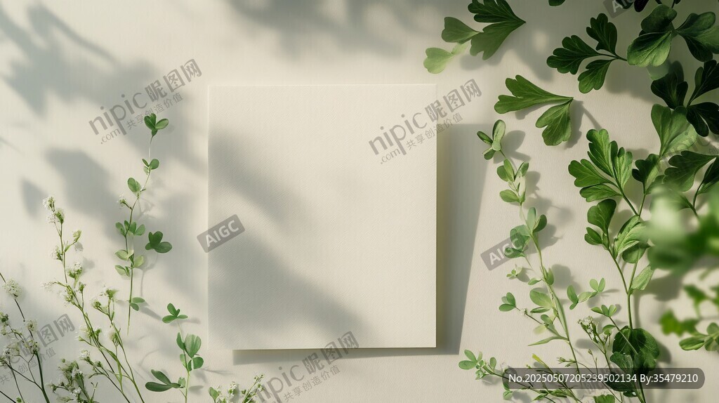 綠植環(huán)繞的空白畫框