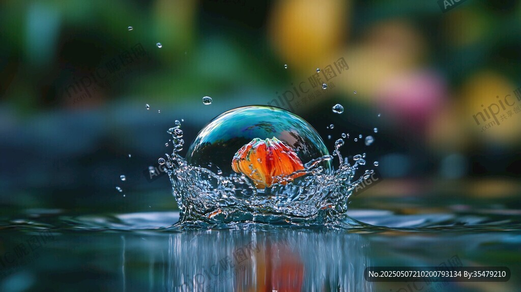 金魚入水瞬間水花飛濺