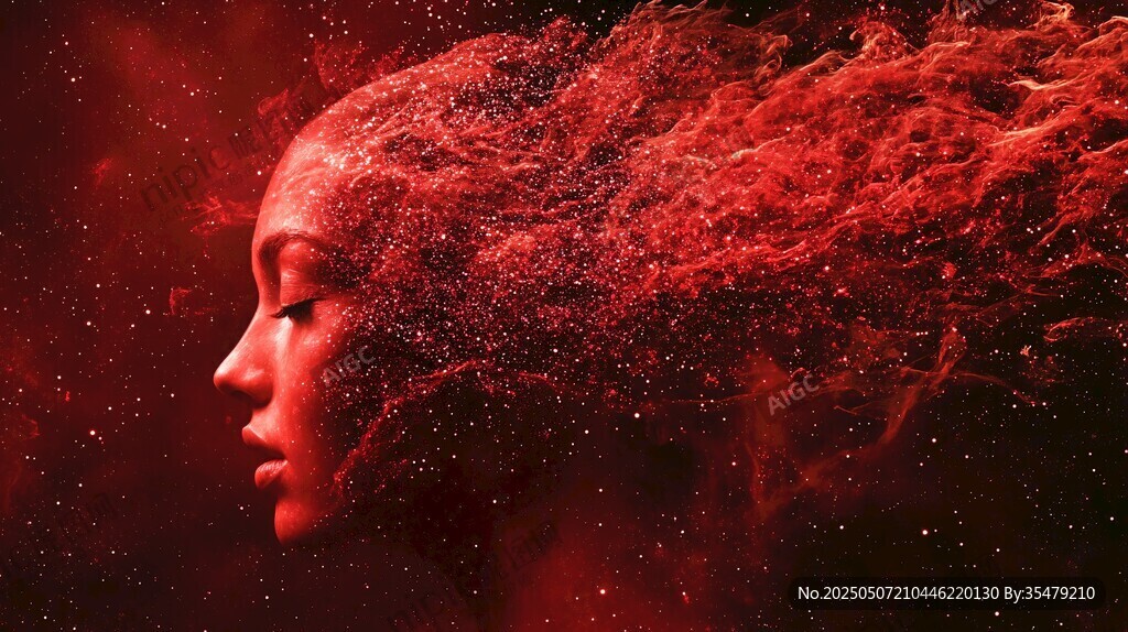 紅色粒子構成的夢幻人臉