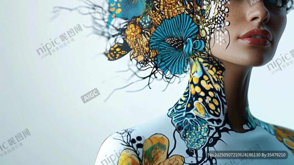 夢(mèng)幻花卉裝飾的時(shí)尚女性形象