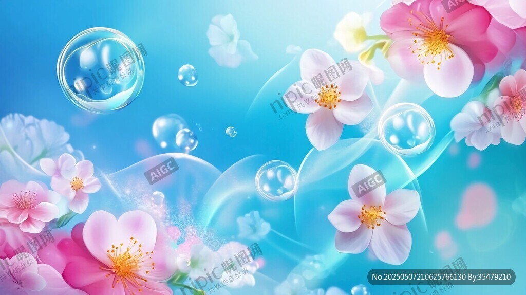 夢(mèng)幻櫻花與氣泡浪漫圖景