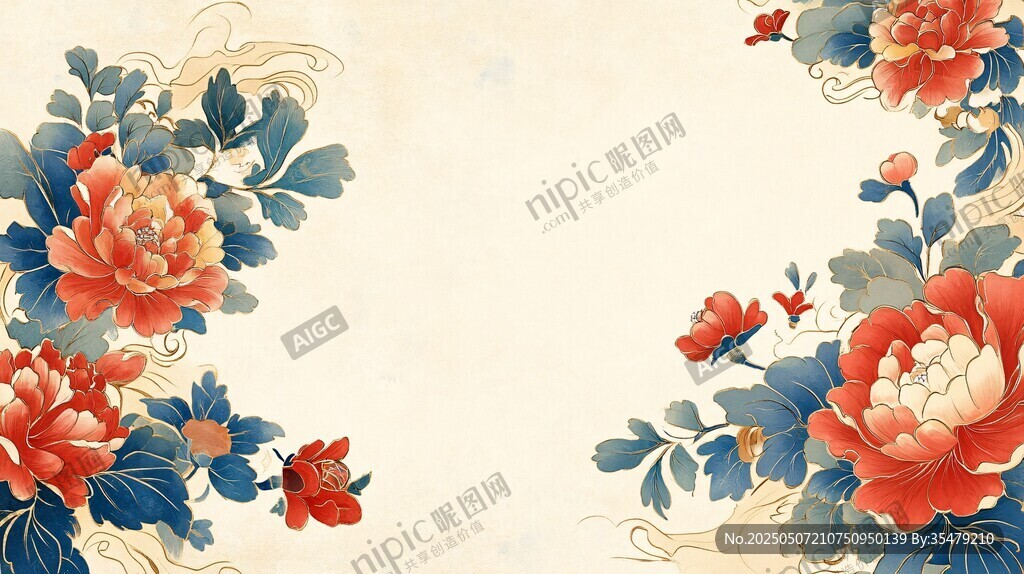 中式牡丹花卉古典背景圖
