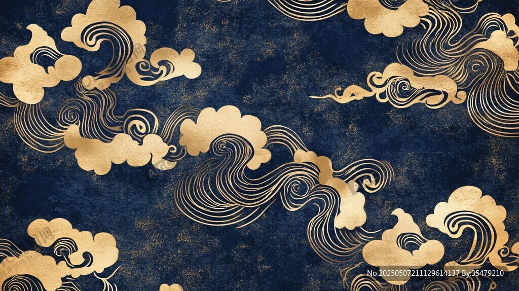 中式金云紋深藍(lán)背景圖案