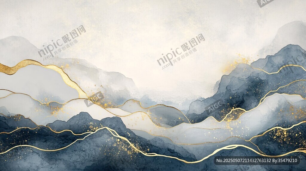 水墨金紋山水抽象背景圖