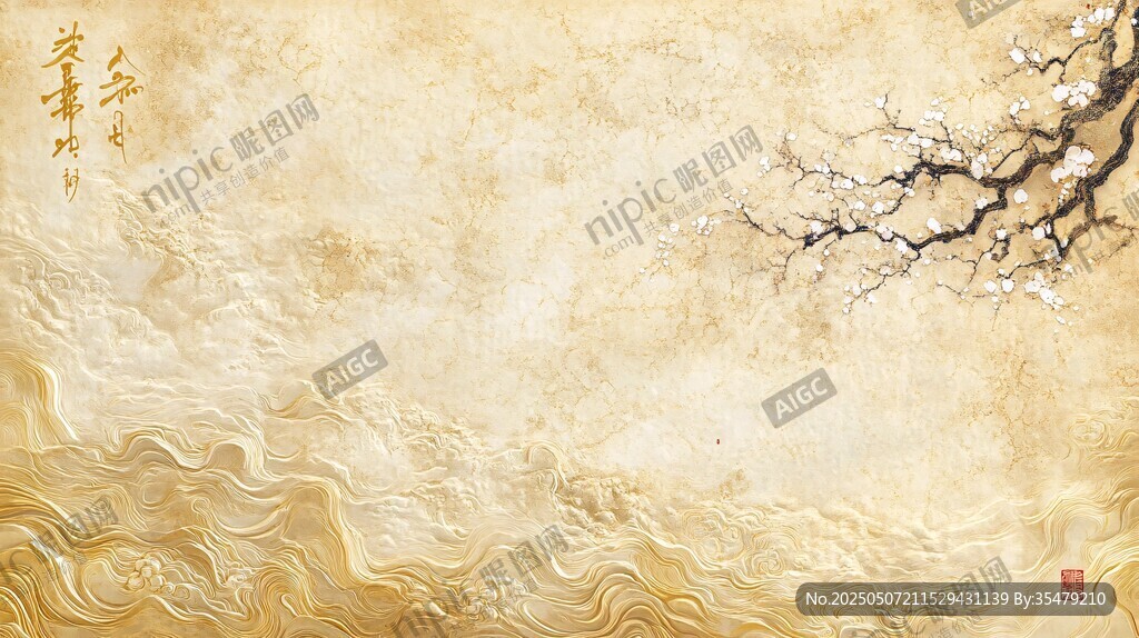 中式古風(fēng)梅花海浪背景圖
