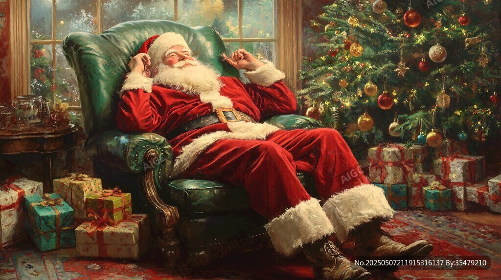 圣誕老人愜意休憩于圣誕屋