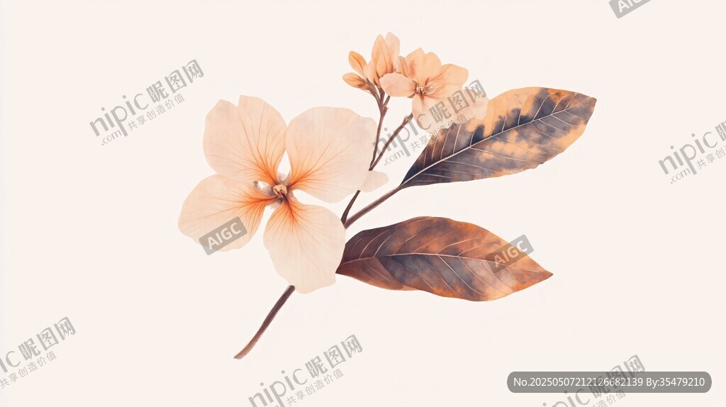 淡粉花朵與斑駁葉片