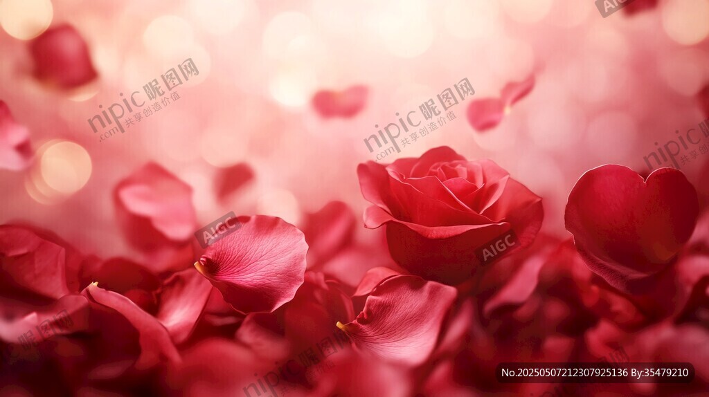 浪漫紅玫瑰與紛飛花瓣