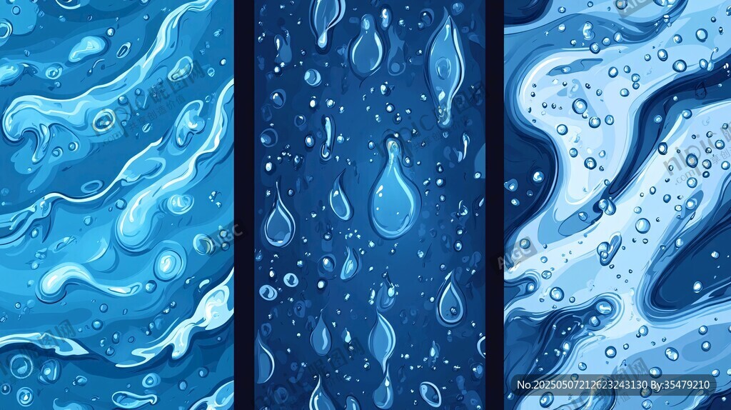 三聯藍色水滴水波背景圖