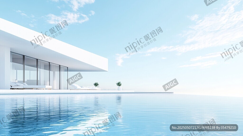 現代極簡風泳池邊的建筑