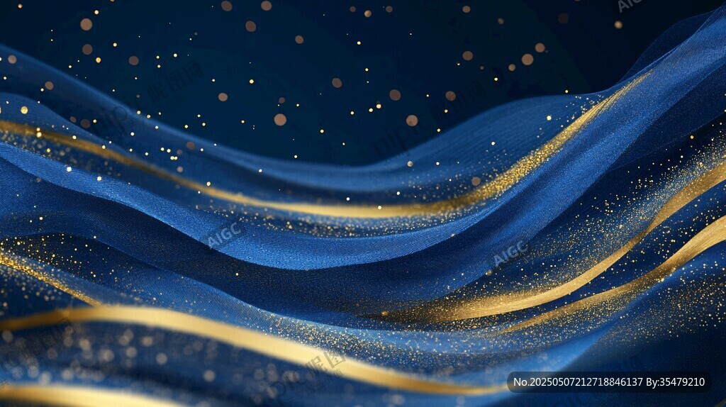 藍金流動線條夢幻背景圖